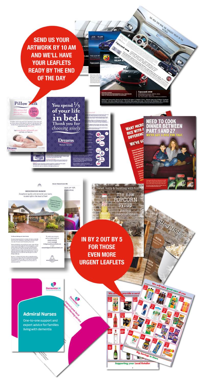 Examples of leaflets and flyers